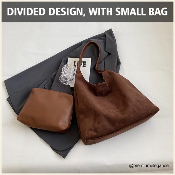 Faux Suede Hobo Tote Bag Large Capacity Everyday Purse - Picture 3 of 7